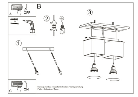 Plafond QUAD 2 blanc + 2x ampoule LED GU-10 3000K Warm 7W 620lm