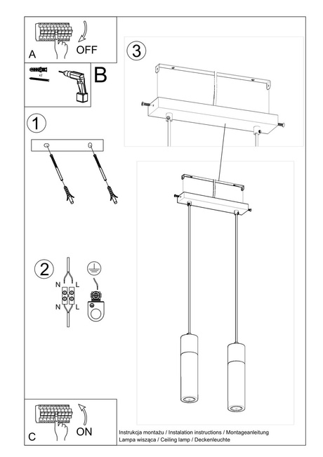 ZANE 2 lampe suspendue grise + 2x GU-10 4000K froid 7W 630lm ampoule LED