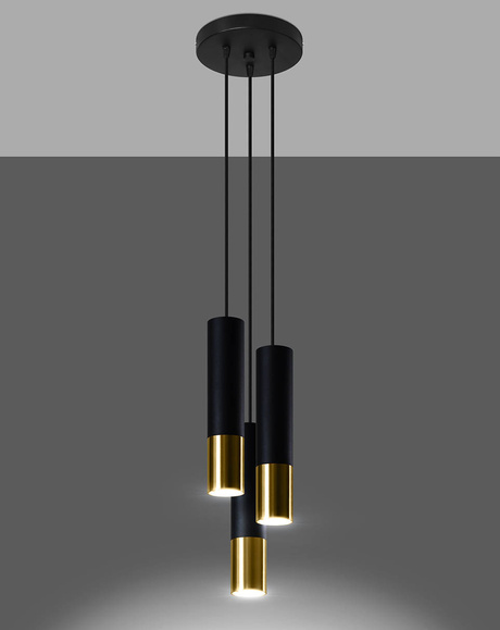 LOOPEZ Lampe suspendue 3P noir/doré + 3x ampoule LED GU-10 3000K Warm 7W 620lm