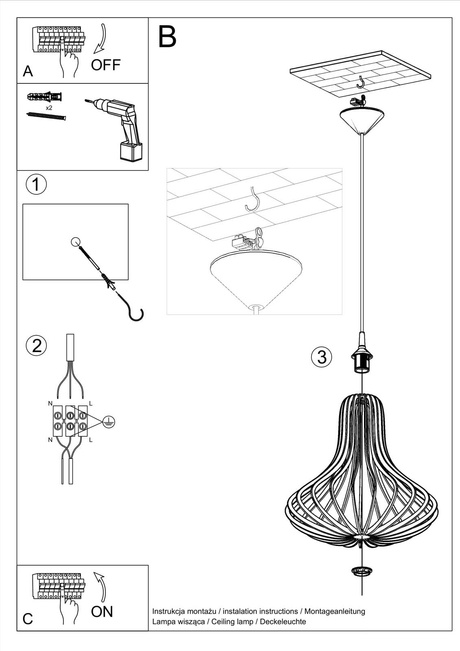 Lampe suspendue ELZA bois naturel + 1x ampoule LED E27 4000K Froid 7,5W 650lm
