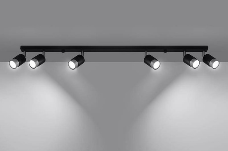 Plafond NERO 6 noir/chrome + 6x ampoule LED GU-10 4000K froid 7W 630lm