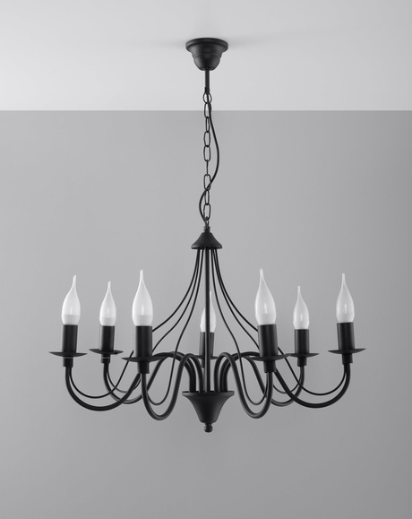 Lustre MINERWA 7 noir + 7x ampoule LED E14 4000K Froid 7.5W 650lm