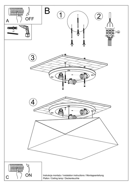 Plafond HEXA 45 BLACK + 3x ampoule LED E27 3000K Warm 7.5W 620lm
