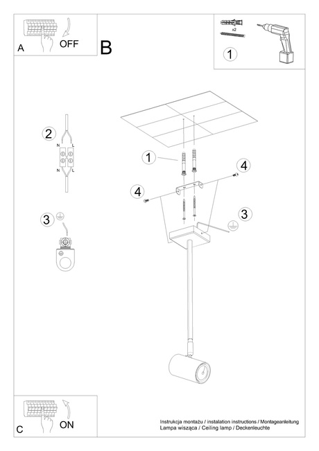 Plafond NORANO noir + 1x ampoule LED GU-10 4000K Froid 7W 630lm