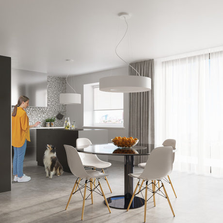 Lustre SATURNO SLIM 90 blanc + 8x ampoule LED E27 3000K Warm 7.5W 620lm