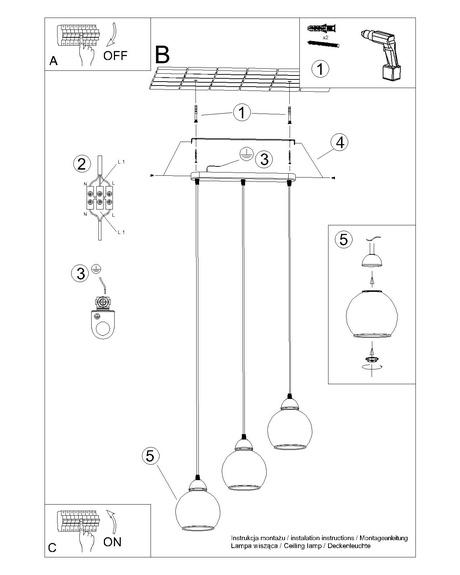 ALINO 3 lampe suspendue noire + 3x ampoule LED E27 4000K Cold 7,5W 690lm