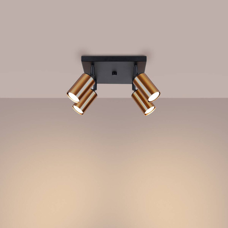 Plafond WINX 4 noir/cuivre + 4x ampoule LED GU-10 4000K froid 7W 530lm