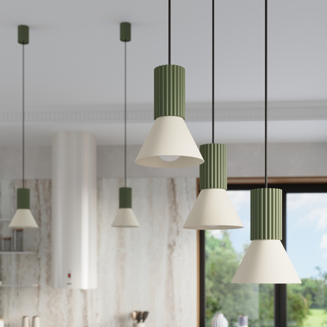 Lampe suspendue ESTRIA 3P beige/vert olive