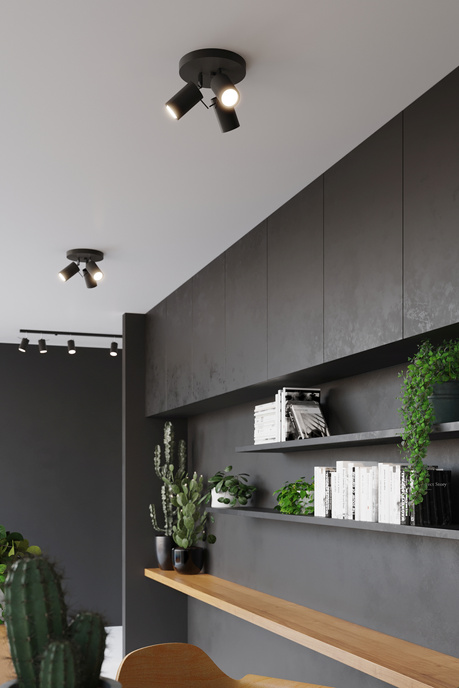 Plafond RING 3P noir + 3x ampoule LED GU-10 4000K froide 7W 630lm