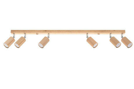 Plafond BERG 6 bois naturel + 6x ampoule LED GU-10 4000K Froid 7W 630lm