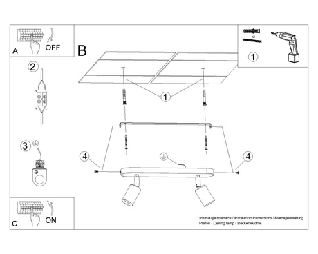 Plafond FORNES 2 noir 2x ampoule LED E27 4000K Froid 7.5W 690lm