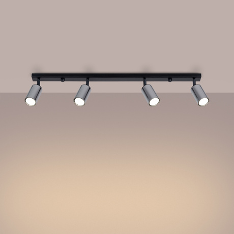 Plafond WINX 4L noir/chrome + 4x ampoule LED GU-10 3000K Warm 7W 510lm