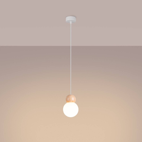 PEKKA 1 lampe suspendue blanc/bois naturel + 1x ampoule LED G9 4000K Cold 4,5W 460lm