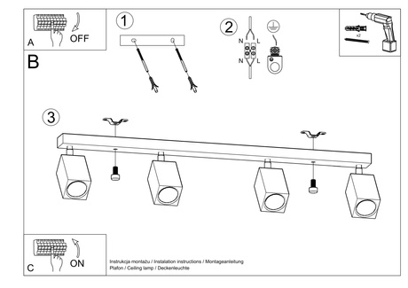 Plafond KEKE 4 chêne + 4x ampoule LED GU-10 4000K Froid 7W 630lm