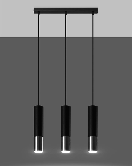 LOOPEZ Lampe suspendue 3L noir/chrome + 3x ampoule LED GU-10 3000K Warm 7W 620lm