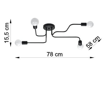 Lustre VECTOR 4 noir + 4x ampoule LED E27 3000K Warm 7.5W 620lm