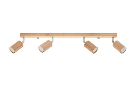 Plafond BERG 4 bois naturel + 4x ampoule LED GU-10 4000K Froid 7W 630lm