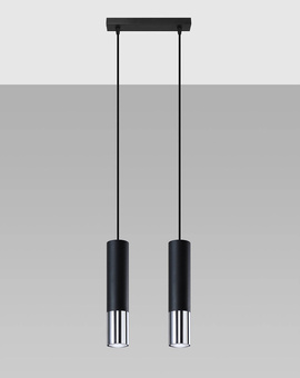 LOOPEZ 2 lampe suspendue noir/chrome + 2x GU-10 3000K Warm 7W ampoule LED 620lm