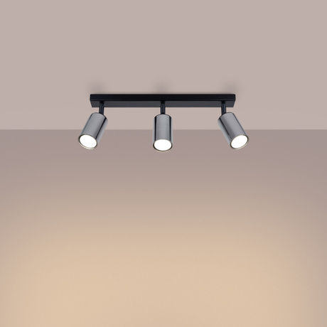 Plafond WINX 3 noir/chrome + 3x ampoule LED GU-10 4000K froid 7W 530lm