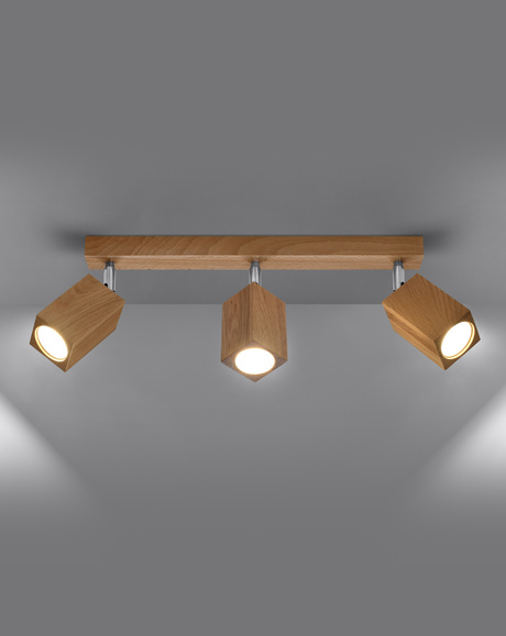 Plafond KEKE 3 chêne + 3x ampoule LED GU-10 3000K Warm 7W 620lm
