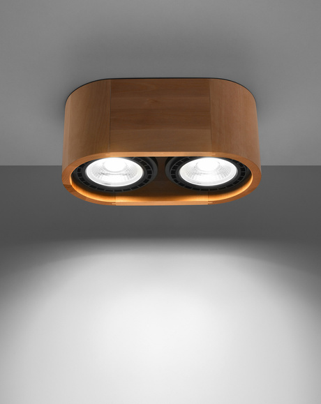 Plafond BASIC 2 bois naturel + 2x ampoule LED GU10 AR111 3000K Warm 12W 800lm