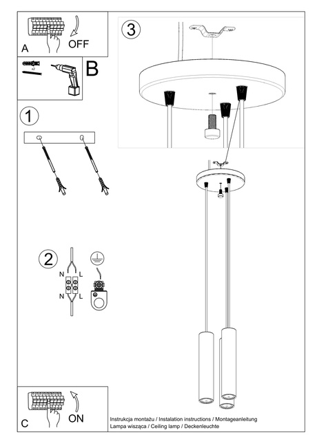 Lampe suspendue LINO 3P bois naturel + 3x GU-10 3000K Warm 7W 620lm ampoule LED