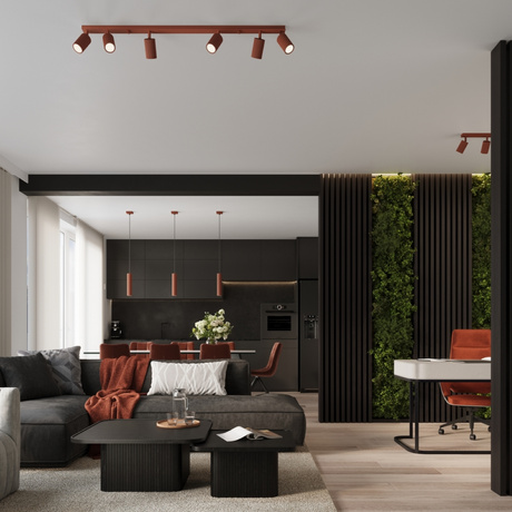 Lampe suspendue KARBON 3L rouge ocre