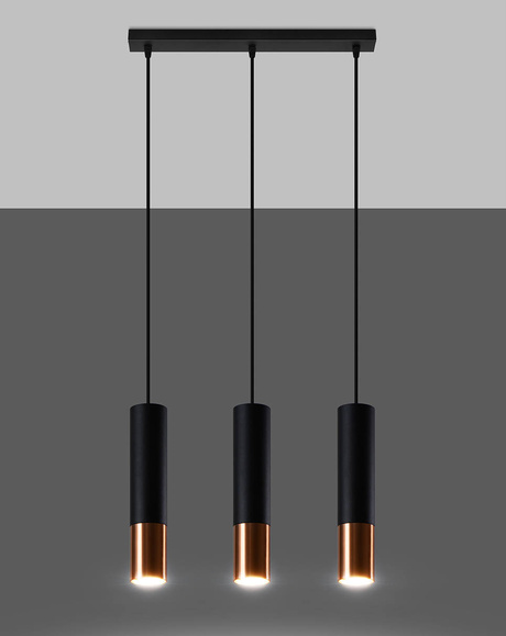 LOOPEZ Lampe suspendue 3L noir/cuivre + 3x GU-10 3000K Warm 7W 620lm ampoule LED