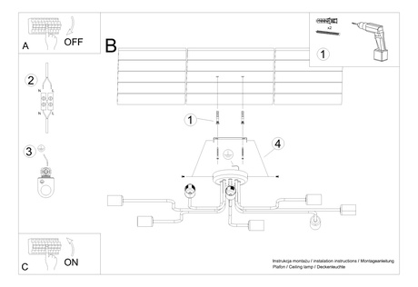 Lustre VECTOR 8 noir + 8X ampoule LED E27 3000K 7W 760lm
