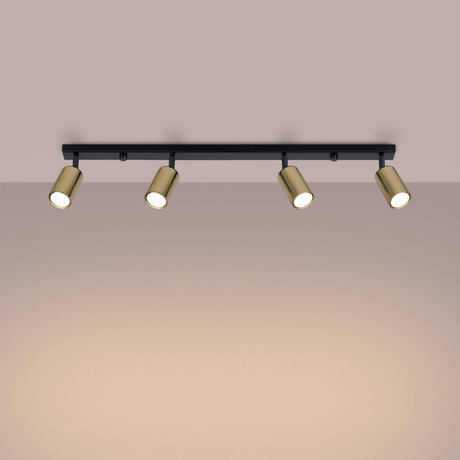 Plafond WINX 4L noir/doré + 4x ampoule LED GU-10 4000K froid 7W 530lm