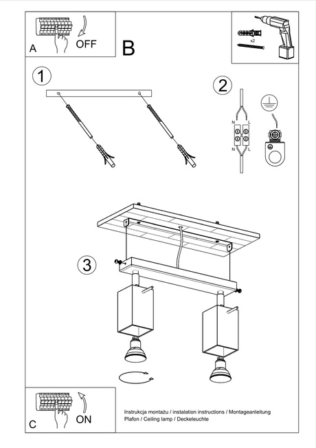 Plafond MERIDA 2 blanc + 2x ampoule LED GU-10 4000K Froid 7W 630lm