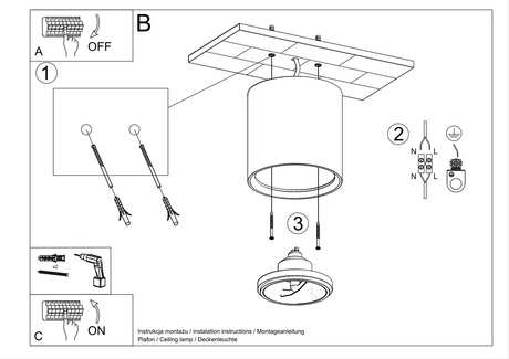 Plafond céramique KALU blanc + 1x ampoule LED GU10 AR111 3000K Warm 12W 800lm
