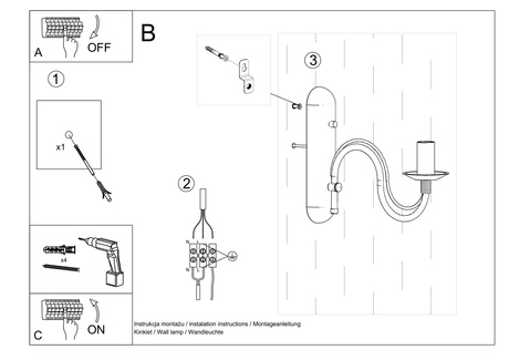 Applique MINERWA blanc + 1x ampoule LED E14 4000K Froid 7.5W 650lm