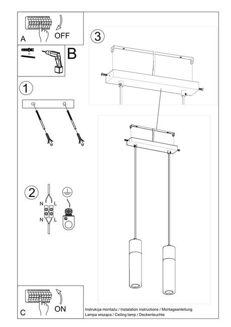 ZANE 2 lampe suspendue grise + 2x GU-10 4000K froid 7W 630lm ampoule LED