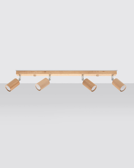 Plafond BERG 4 bois naturel + 4x ampoule LED GU-10 3000K Warm 7W 620lm