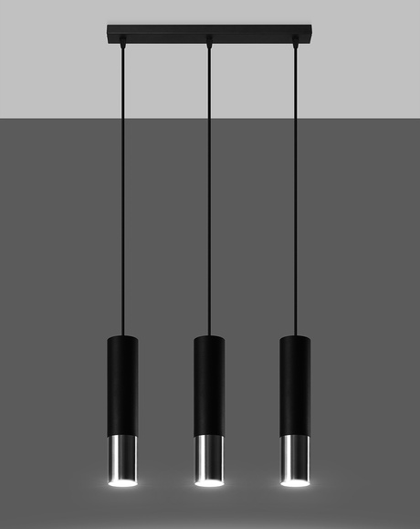 LOOPEZ Lampe suspendue 3L noir/chrome + 3x ampoule LED GU-10 3000K Warm 7W 620lm