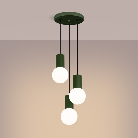 Lampe pendante HALO 3P vert olive