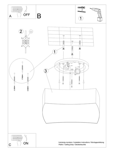 Plafond SQUARE 1 blanc + 2x ampoule LED E27 4000K Froid 7.5W 650lm