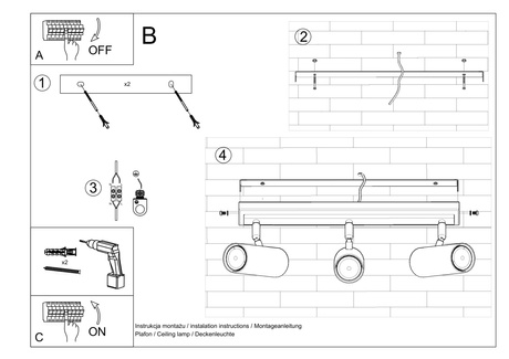 Plafond DIREZIONE 3 blanc + 3x ampoule LED GU-10 4000K Froid 7W 630lm