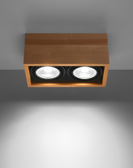 Plafond QUATRO 2 bois naturel + 2x ampoule LED GU10 AR111 4000K COLD 12W 850lm
