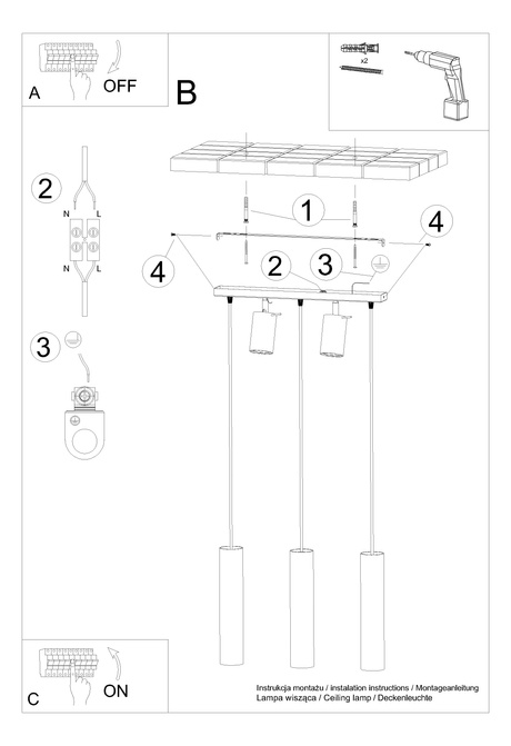RING 3 lampe suspendue blanche + 5x ampoule LED GU-10 3000K Warm 7W 620lm