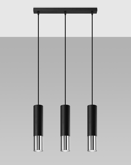 LOOPEZ Lampe suspendue 3L noir/chrome + 3x Ampoule LED GU-10 4000K Froid 7W 630lm