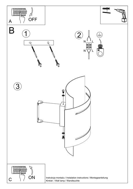 Applique HESTIA noire + 1x ampoule LED G9 4000K froide 4,5W 530lm