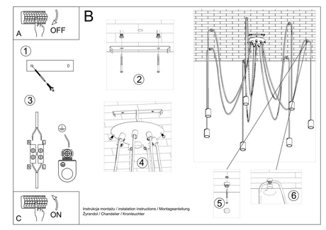 Lampe suspendue EDISON 7 noir + 7x ampoule LED E27 4000K Froid 7,5W 650lm