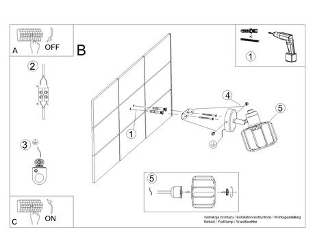 Applique BELUCI 1 noire + 1x ampoule LED E14 4000K froide 7,5W 680lm