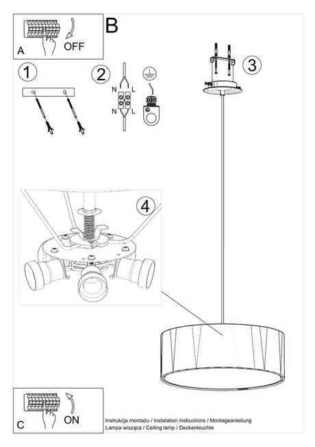 Lustre ROLLO 45 blanc + 3x ampoule LED E27 4000K Froid 7.5W 650lm