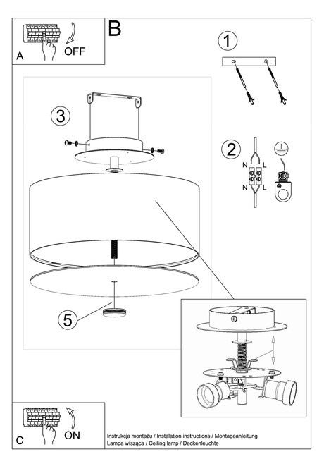 Plafond SKALA 30 blanc + 3x ampoule LED E27 3000K Warm 7.5W 620lm