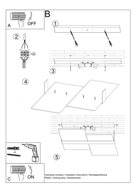 Plafond MASSIMO chrome + 2x ampoule LED E27 4000K Froid 7.5W 650lm