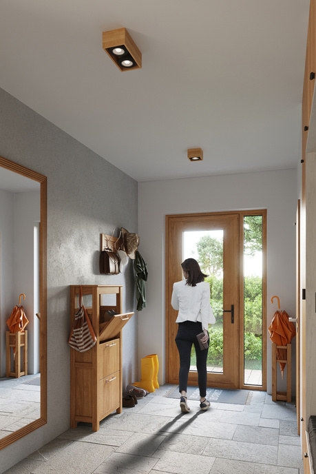 Plafond QUATRO 2 bois naturel + 2x ampoule LED GU10 AR111 3000K Warm 12W 800lm