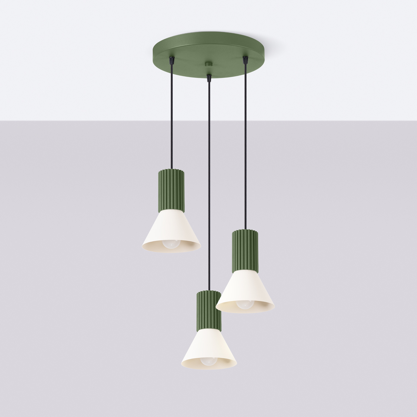 Lampe suspendue ESTRIA 3P beige/vert olive